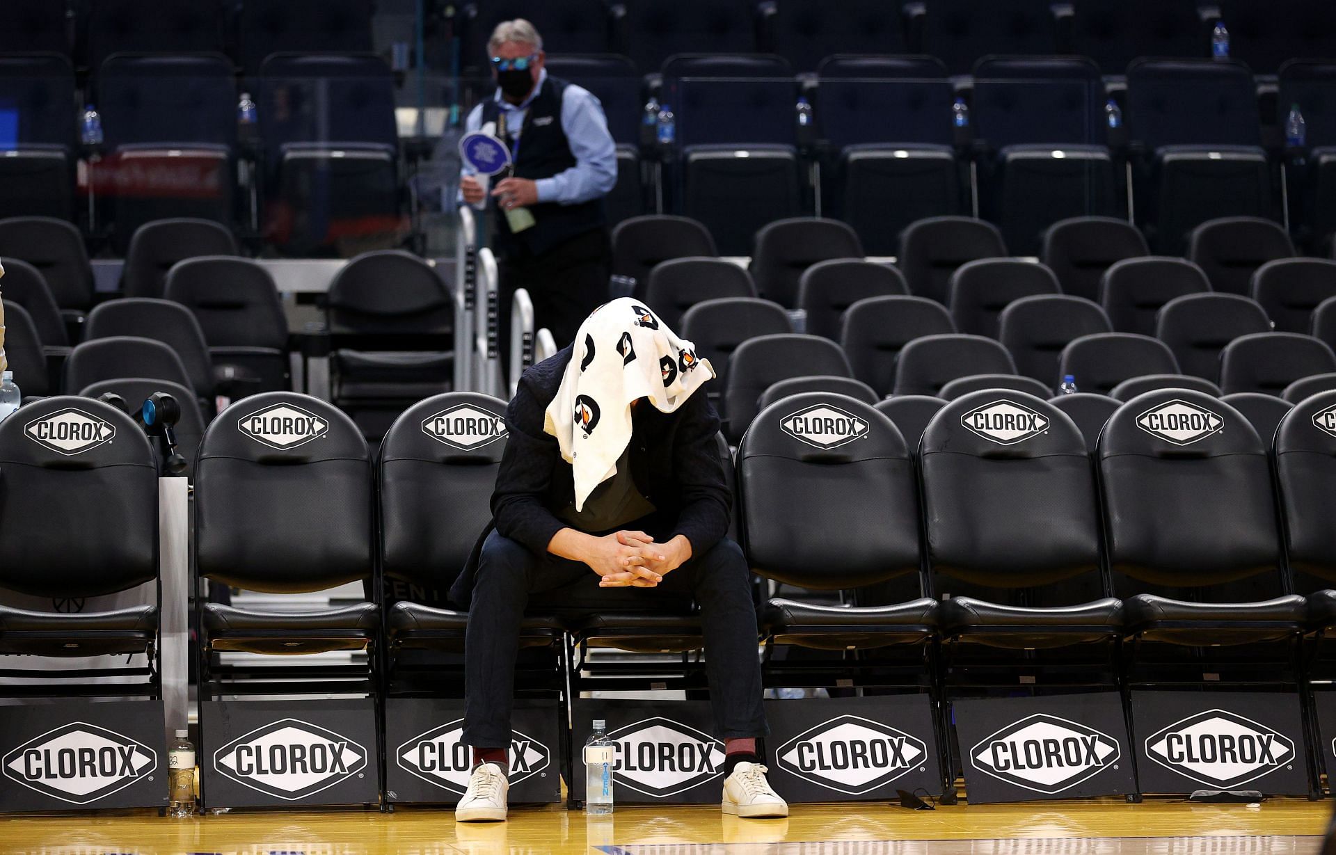 An emotional Klay Thompson after a game against the Portland Trailblazers.